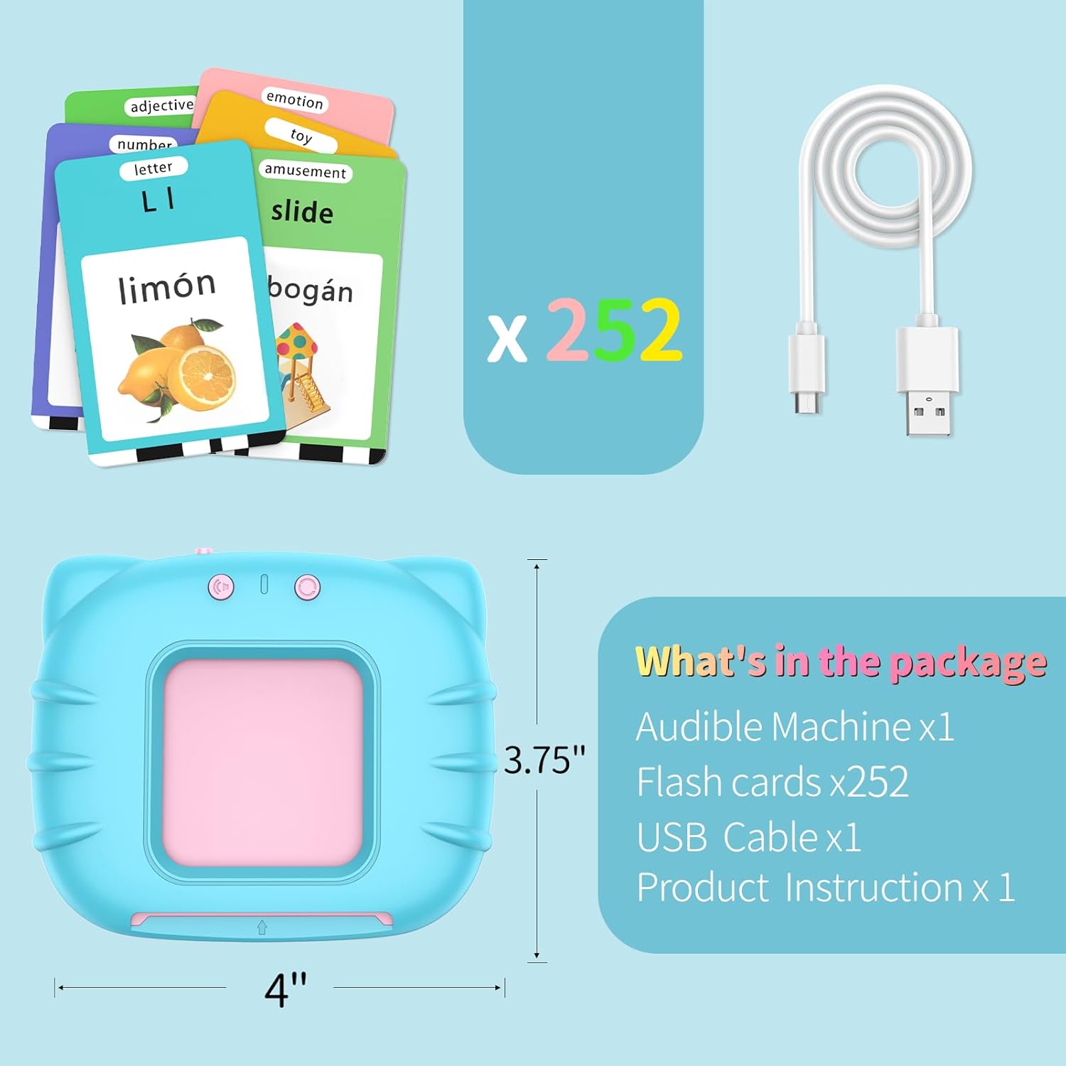 Tarjetas Parlantes Bilingues Español & Ingles con 512 palabras