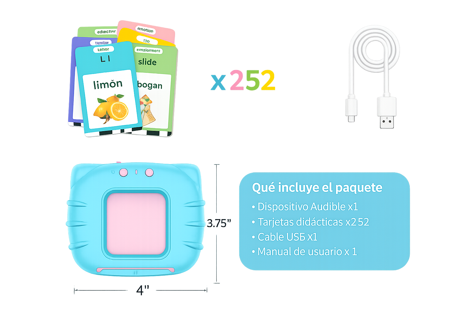 Tarjetas Parlantes Bilingues Español & Ingles con 512 palabras